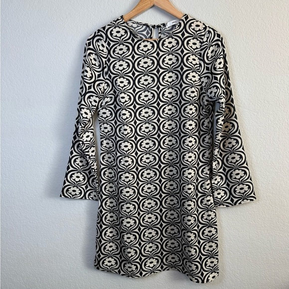 Mango Black Floral Printed Long Sleeve Funky Psychedelic Print Mini Dress Size 4 - Picture 2 of 13